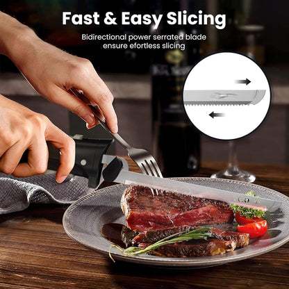 Cordless Electric Knife, Electric Bread Knife with 4 Stainless Steel Blades, Electric Cutting Knife for Cutting Meats, Poultry, Bread, Cheese & More (White)