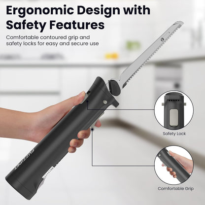 Cordless Electric Knife, Electric Bread Knife with 4 Stainless Steel Blades, Electric Cutting Knife for Cutting Meats, Poultry, Bread, Cheese & More (White)