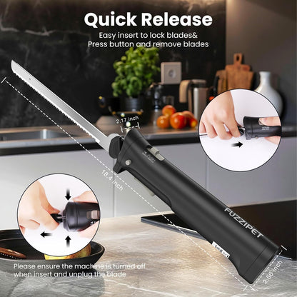 Cordless Electric Knife, Electric Bread Knife with 4 Stainless Steel Blades, Electric Cutting Knife for Cutting Meats, Poultry, Bread, Cheese & More (White)