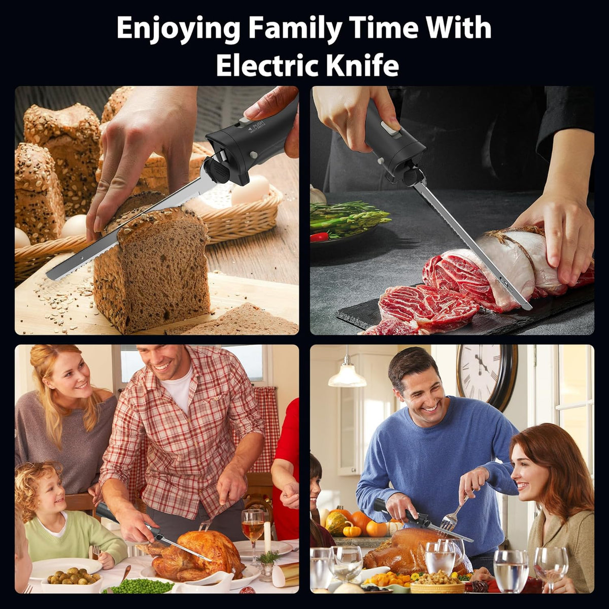 Cordless Electric Knife, Electric Bread Knife with 4 Stainless Steel Blades, Electric Cutting Knife for Cutting Meats, Poultry, Bread, Cheese & More (White)