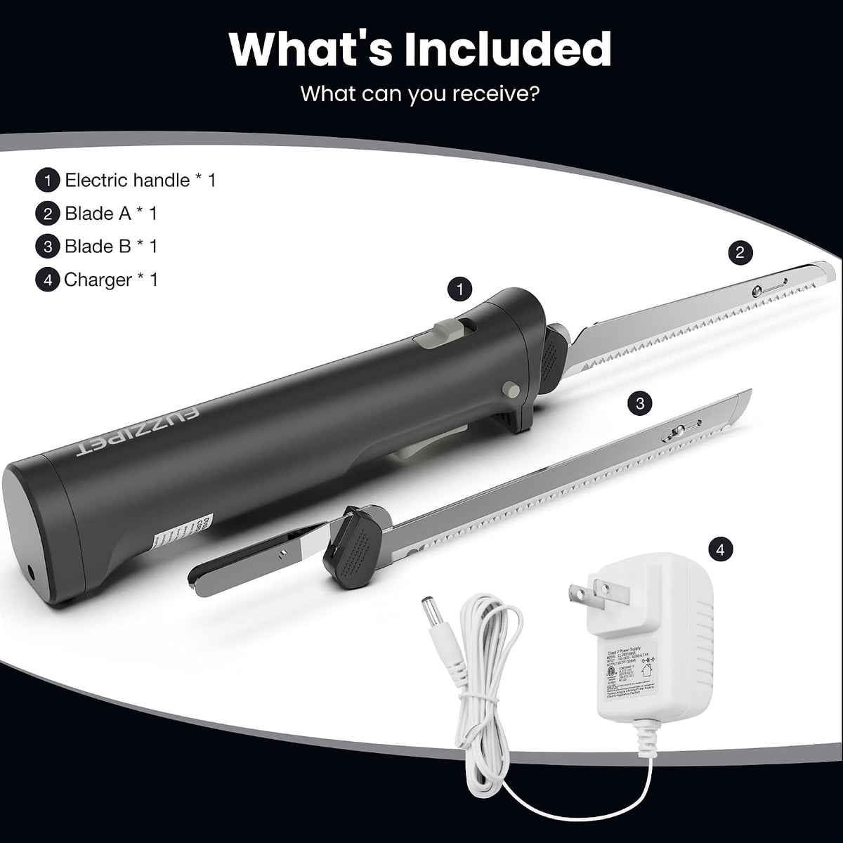 Cordless Electric Knife, Electric Bread Knife with 4 Stainless Steel Blades, Electric Cutting Knife for Cutting Meats, Poultry, Bread, Cheese & More (White)