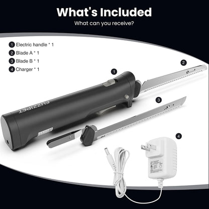 Cordless Electric Knife, Electric Bread Knife with 4 Stainless Steel Blades, Electric Cutting Knife for Cutting Meats, Poultry, Bread, Cheese & More (White)