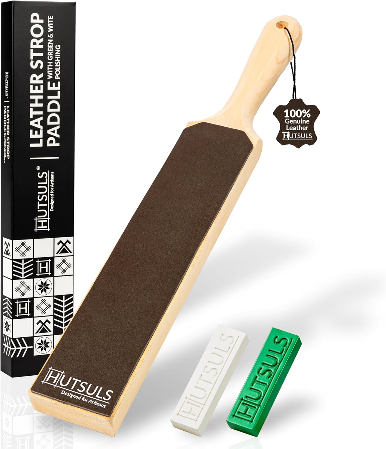 Leather Strop for Knife Sharpening - Top-Tier Double Sided Knife Stropping Kit with White & Green Paddle Strop Compound, Easy to Use Sharpener Leather Knife Strop Kit for Razor Sharp Edges
