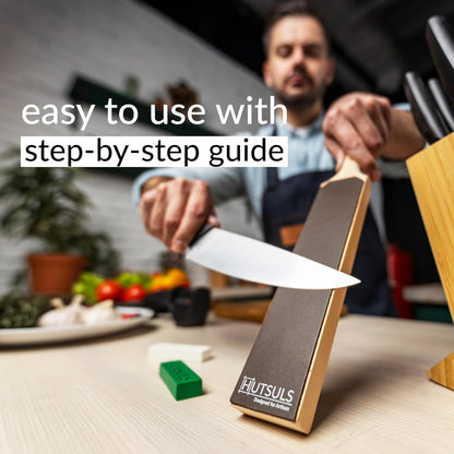 Leather Strop for Knife Sharpening - Top-Tier Double Sided Knife Stropping Kit with White & Green Paddle Strop Compound, Easy to Use Sharpener Leather Knife Strop Kit for Razor Sharp Edges