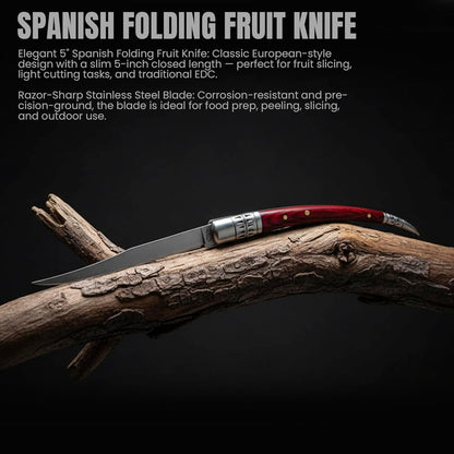 Rite Edge 5″ Spanish Folding Fruit Knife – Slim Pocket Knife with Stainless Steel Blade, Pakkawood Handle & Bolster for Peeling, Food Prep, Travel, and Everyday Carry (EDC)