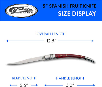 Rite Edge 5″ Spanish Folding Fruit Knife – Slim Pocket Knife with Stainless Steel Blade, Pakkawood Handle & Bolster for Peeling, Food Prep, Travel, and Everyday Carry (EDC)