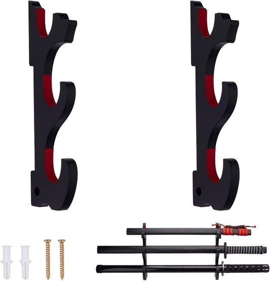 2Pcs 3-Tier Sword Stand Displays Wood Adjustable Wall-mounted Knife and Sword Holder Black Wall Display Swords Stand Display for Swords Light Saber Gift for Lightsaber Collectors