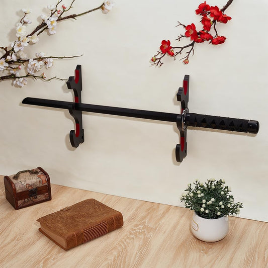 2Pcs 3-Tier Sword Stand Displays Wood Adjustable Wall-mounted Knife and Sword Holder Black Wall Display Swords Stand Display for Swords Light Saber Gift for Lightsaber Collectors
