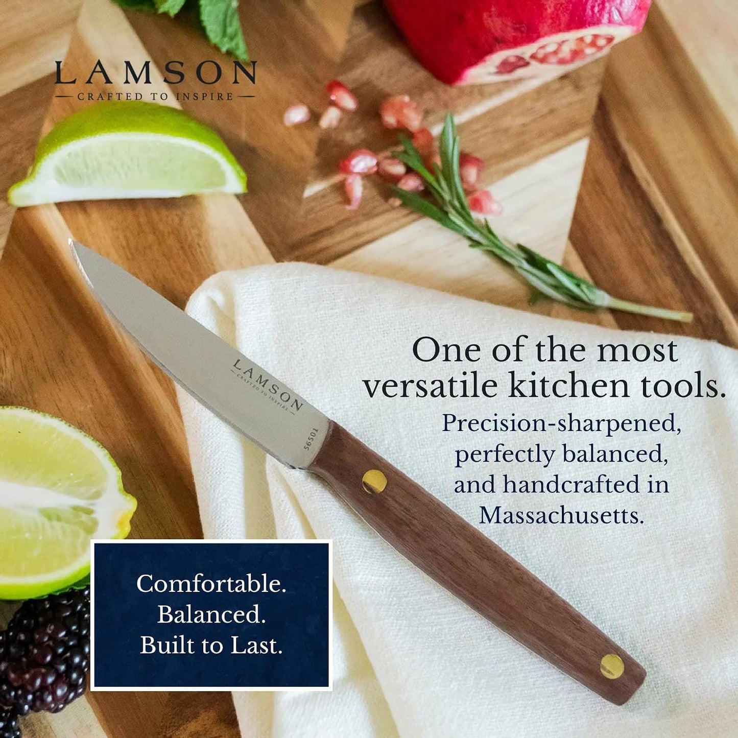 Lamson Grandma's 3.5" Paring Knife with Walnut Handle - Hardened Stainless Steel Blade, Half-Tang Kitchen Knife with Brass Rivets, Designed in Massachusetts, Ideal for Precise Peeling & Trimming