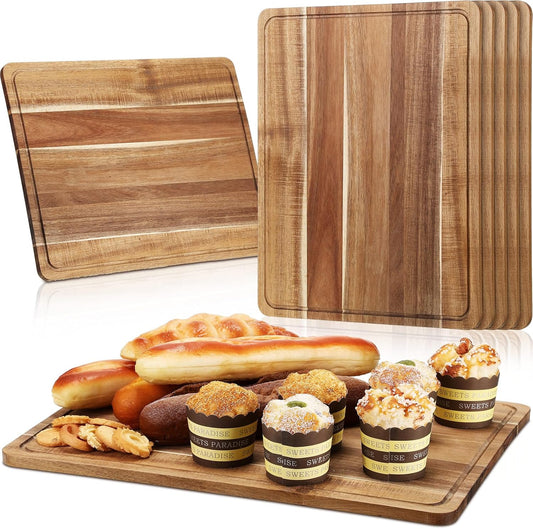 6 Pcs Large Acacia Wood Cutting Boards, Reversible Wooden Chopping Board with Juice Groove, Charcuterie Butcher Block for Kitchen Meat, Veggies & Fruit(18 x 14 Inch)