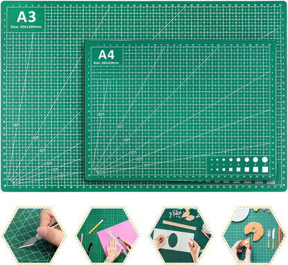 2 Pcs Large Cutting Mat Self Healing,Double Sided,Grid Line And Angles Help To Cut Precisely,Craft Mats for Scrapbooking, Quilting, Sewing and All Arts,Non Slip & Easy Clean ((A3 & A4 Green)