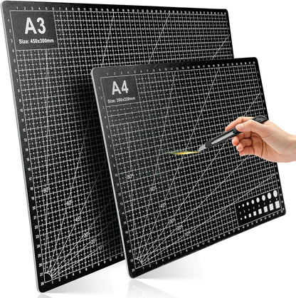 2 Pcs Large Cutting Mat Self Healing,Double Sided,Grid Line And Angles Help To Cut Precisely,Craft Mats for Scrapbooking, Quilting, Sewing and All Arts,Non Slip & Easy Clean ((A3 & A4 Green)