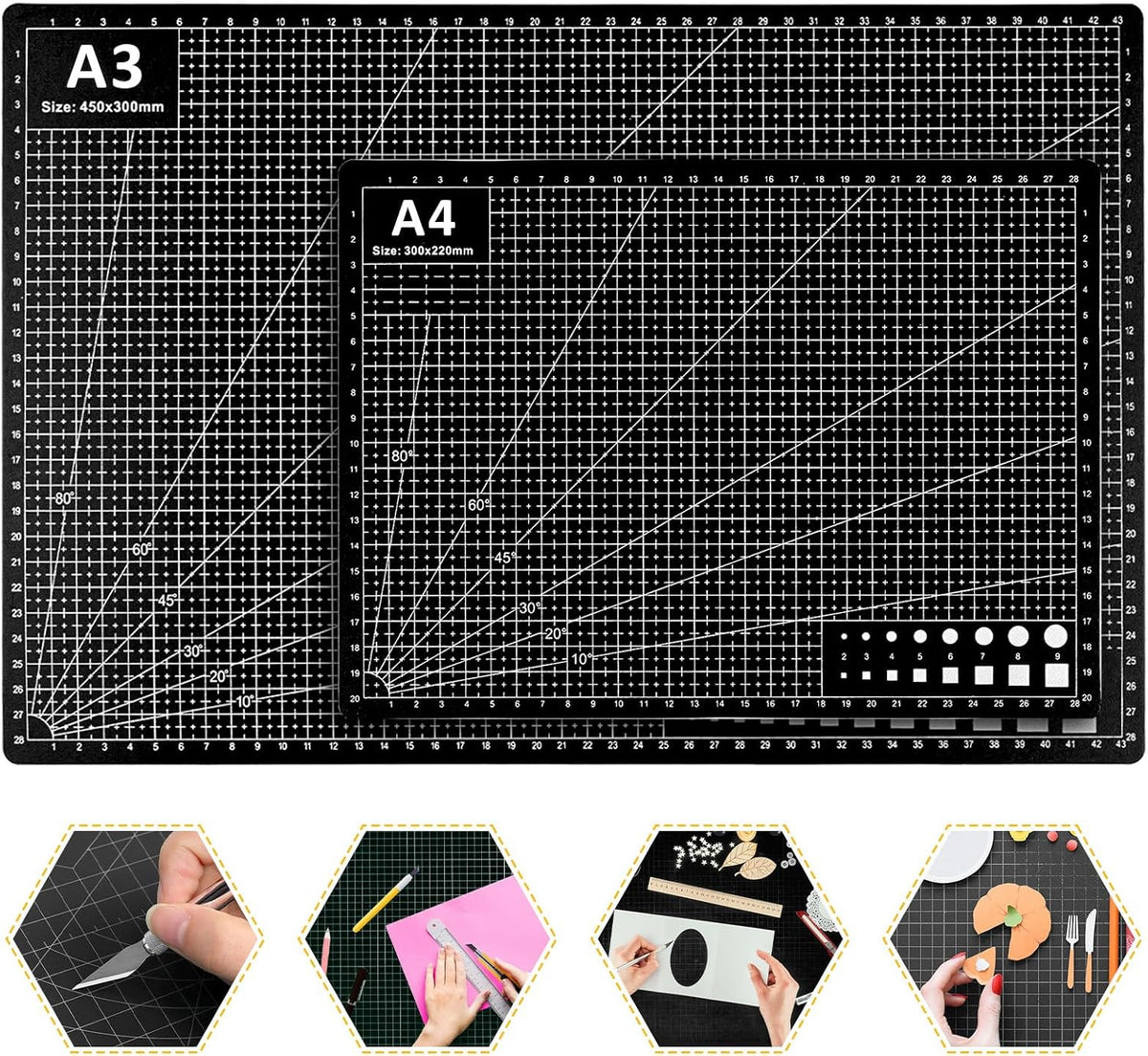 2 Pcs Large Cutting Mat Self Healing,Double Sided,Grid Line And Angles Help To Cut Precisely,Craft Mats for Scrapbooking, Quilting, Sewing and All Arts,Non Slip & Easy Clean ((A3 & A4 Green)