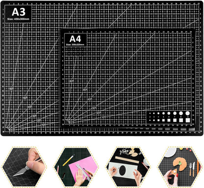2 Pcs Large Cutting Mat Self Healing,Double Sided,Grid Line And Angles Help To Cut Precisely,Craft Mats for Scrapbooking, Quilting, Sewing and All Arts,Non Slip & Easy Clean ((A3 & A4 Green)