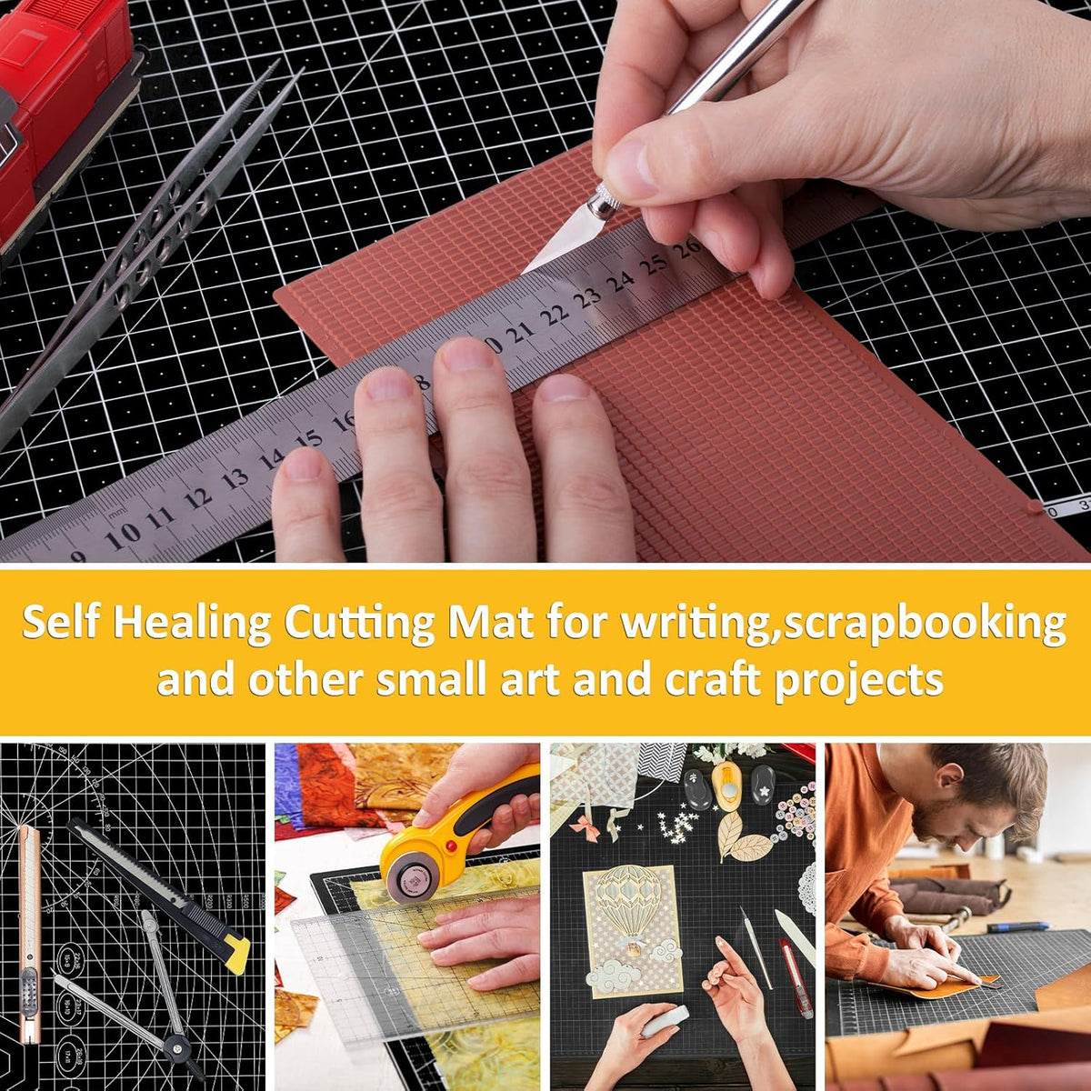 2 Pcs Large Cutting Mat Self Healing,Double Sided,Grid Line And Angles Help To Cut Precisely,Craft Mats for Scrapbooking, Quilting, Sewing and All Arts,Non Slip & Easy Clean ((A3 & A4 Green)