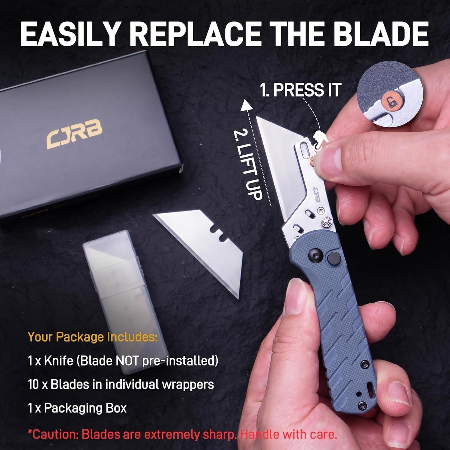 Boxer Folding Utility Knife, Small EDC Knife with G10 Handle, Includes 10PCS Total Blades(J1967 Blue)