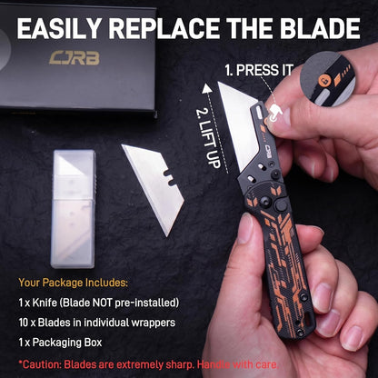 Boxer Folding Utility Knife, Small EDC Knife with G10 Handle, Includes 10PCS Total Blades(J1967 Blue)