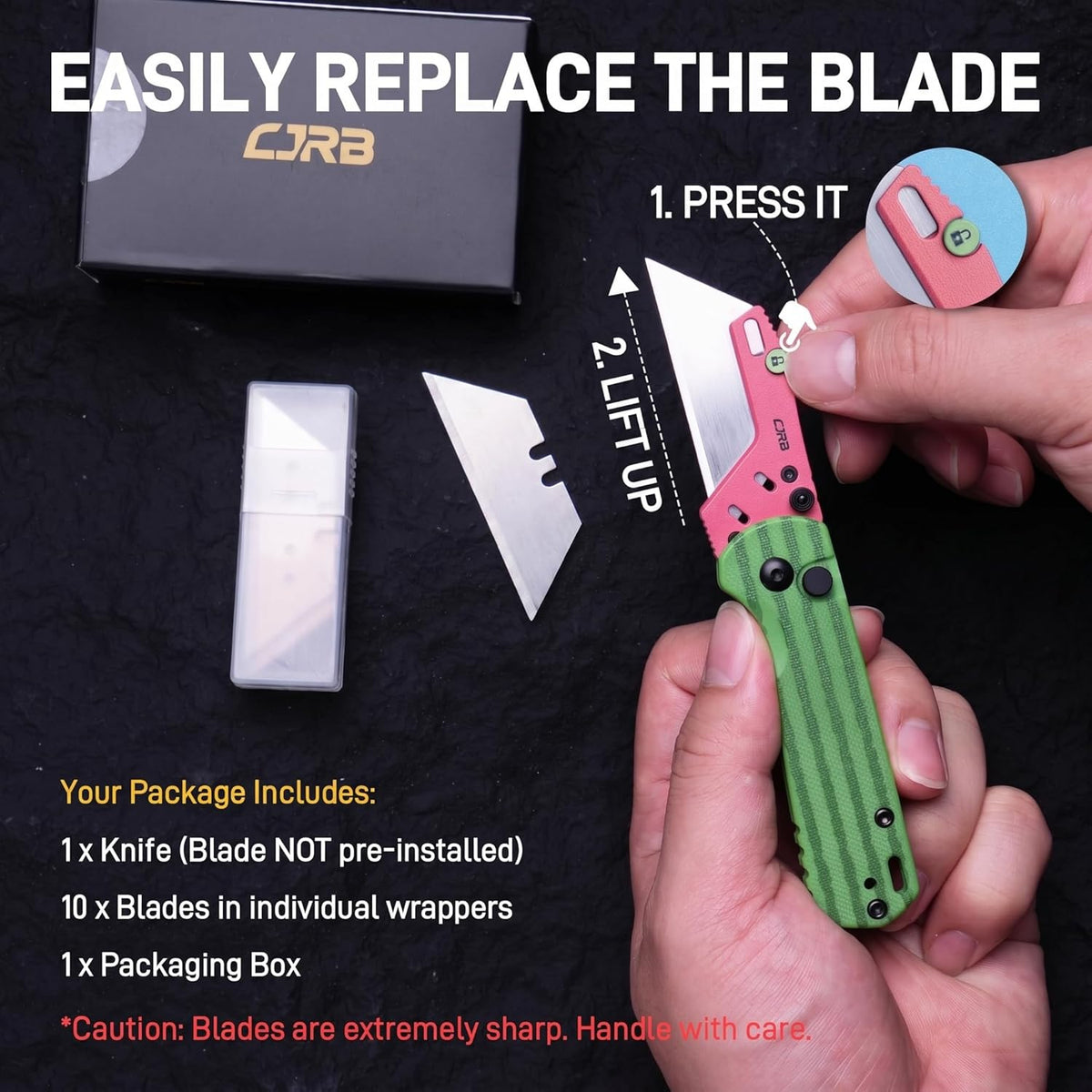 Boxer Folding Utility Knife, Small EDC Knife with G10 Handle, Includes 10PCS Total Blades(J1967 Blue)