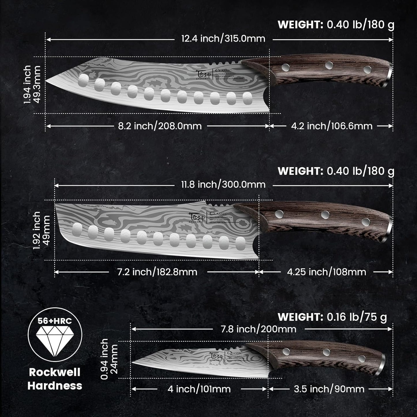 Japanese Kitchen Knife, 8.2 Inch Chef Knife, Carbon Steel Kiritsuke | Razor Sharp Santoku for Precision Cutting, Damascus Pattern, Full Tang Wood Handle, Housewarming Cooking Gifts