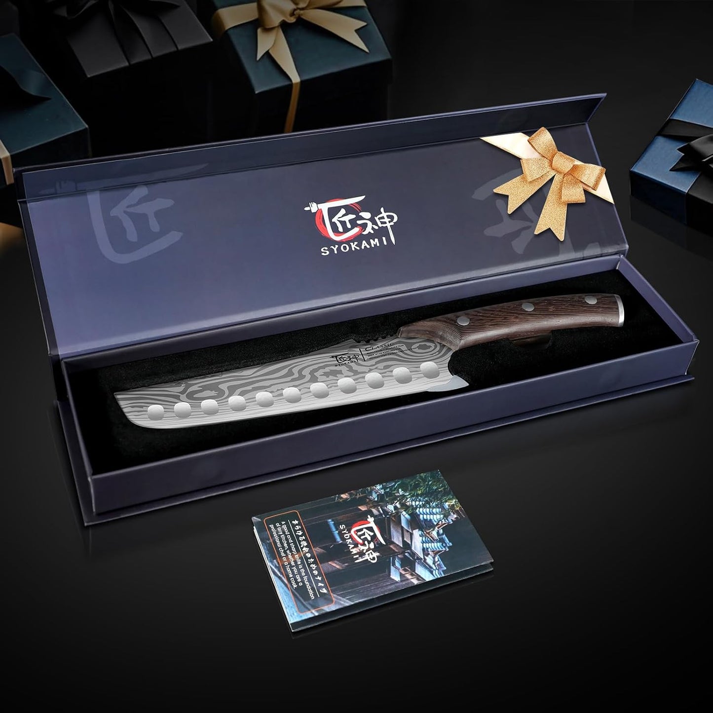 Japanese Kitchen Knife, 8.2 Inch Chef Knife, Carbon Steel Kiritsuke | Razor Sharp Santoku for Precision Cutting, Damascus Pattern, Full Tang Wood Handle, Housewarming Cooking Gifts