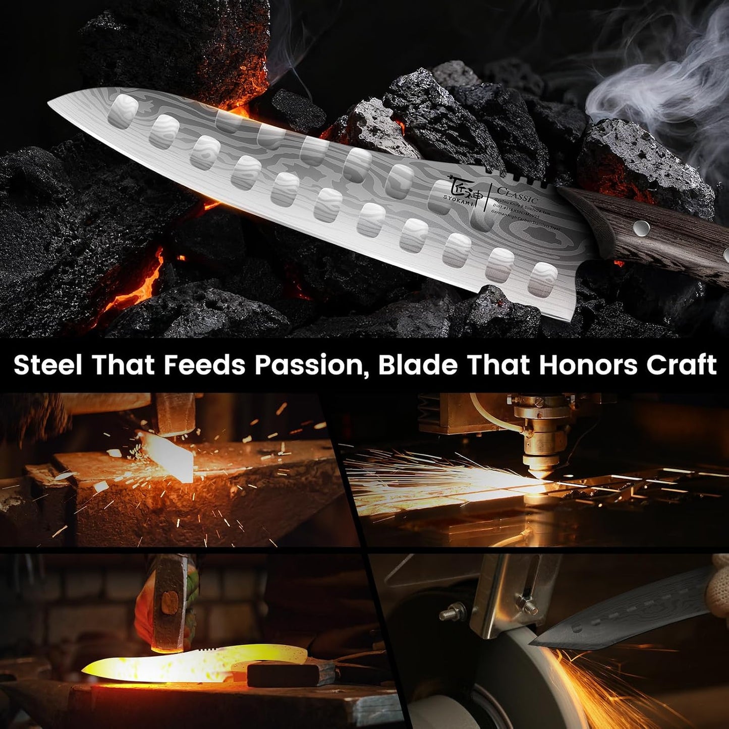 Japanese Kitchen Knife, 8.2 Inch Chef Knife, Carbon Steel Kiritsuke | Razor Sharp Santoku for Precision Cutting, Damascus Pattern, Full Tang Wood Handle, Housewarming Cooking Gifts