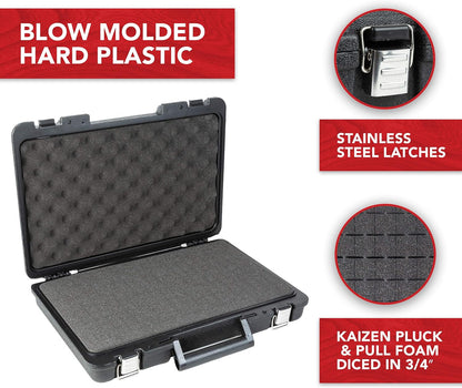 Universal Hard Carrying Case with Premium Kaizen Pick and Pluck Foam - Protects Electronics, Tools, Cameras and Testing Equipment, 17 x 12 x 3 In.