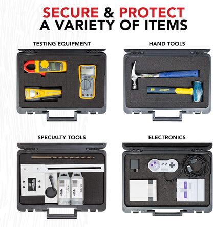 Universal Hard Carrying Case with Premium Kaizen Pick and Pluck Foam - Protects Electronics, Tools, Cameras and Testing Equipment, 17 x 12 x 3 In.