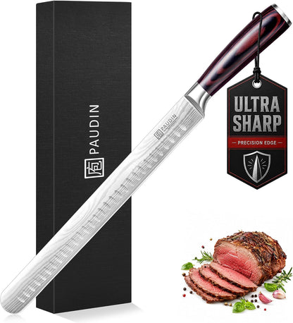 Brisket Knife, 12 Inch Carving Knife Stainless Steel Brisket Slicing Knifes with Granton Edge for Meat Cutting, Roasts, BBQ, Turkey - Grilling Gifts for Men