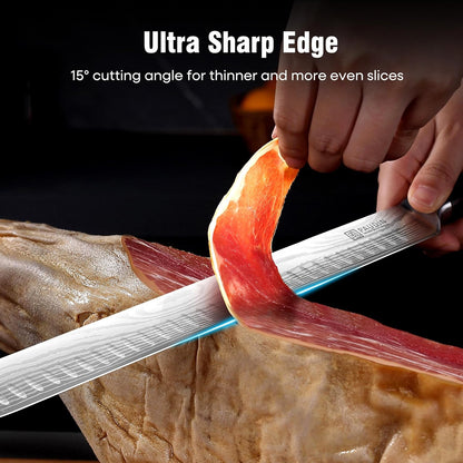 Brisket Knife, 12 Inch Carving Knife Stainless Steel Brisket Slicing Knifes with Granton Edge for Meat Cutting, Roasts, BBQ, Turkey - Grilling Gifts for Men
