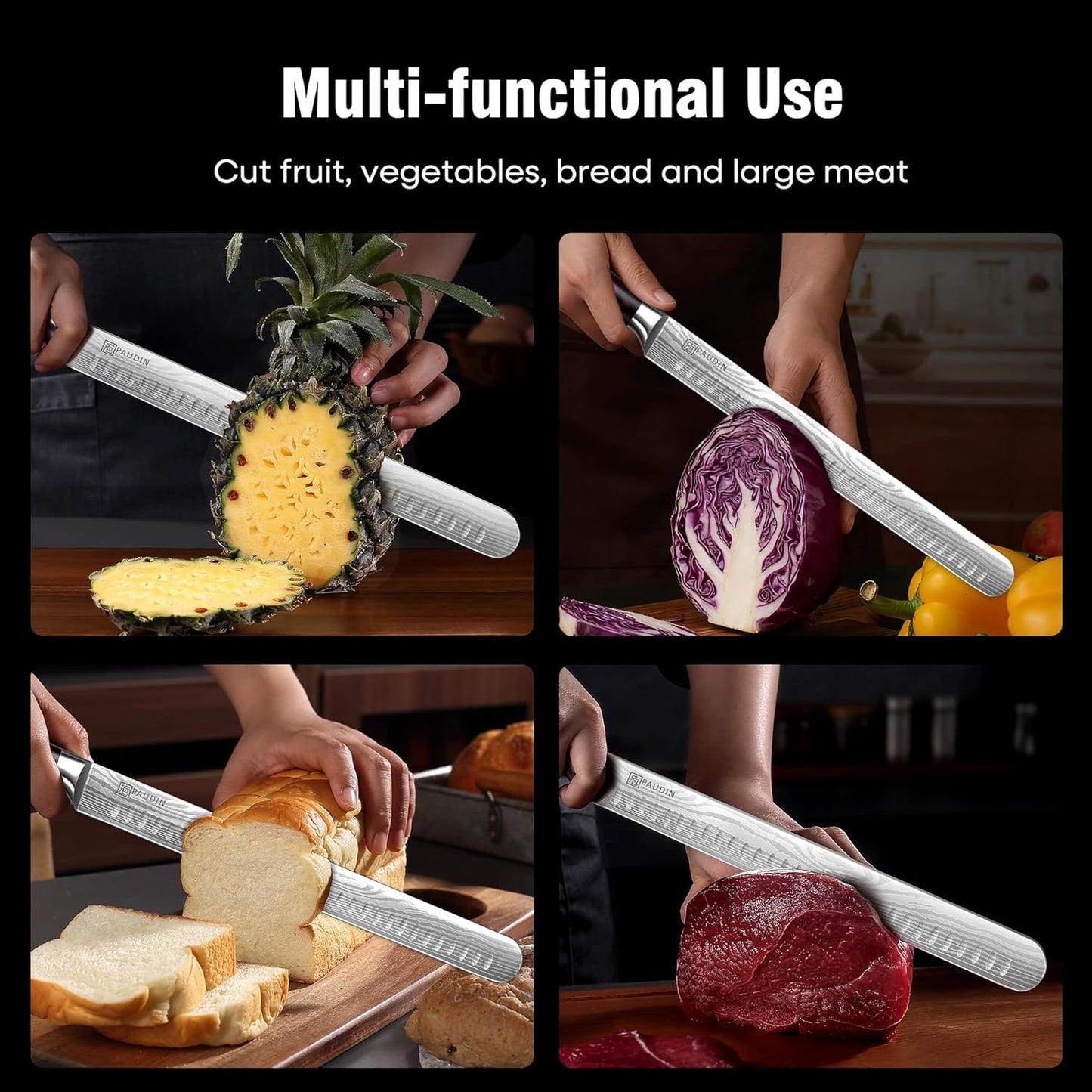 Brisket Knife, 12 Inch Carving Knife Stainless Steel Brisket Slicing Knifes with Granton Edge for Meat Cutting, Roasts, BBQ, Turkey - Grilling Gifts for Men