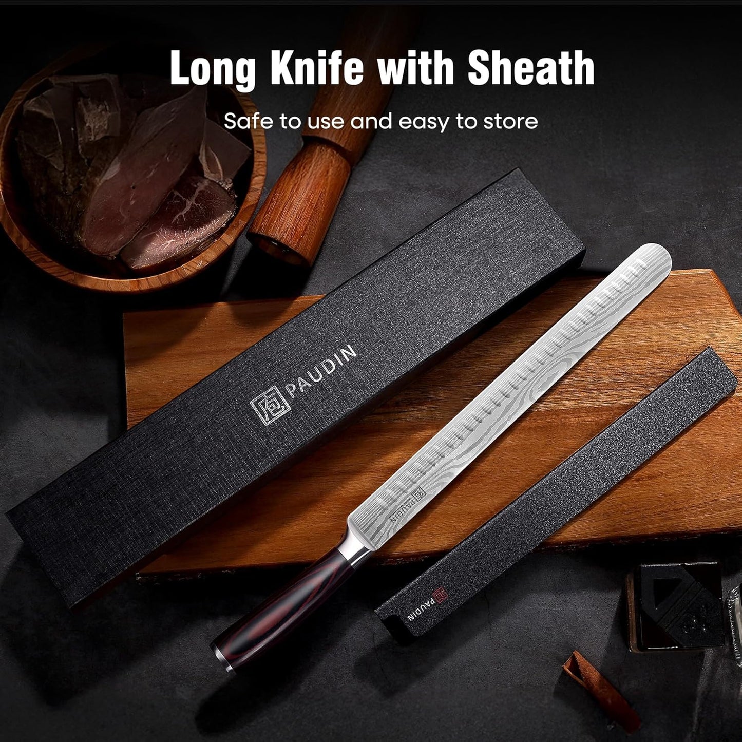 Brisket Knife, 12 Inch Carving Knife Stainless Steel Brisket Slicing Knifes with Granton Edge for Meat Cutting, Roasts, BBQ, Turkey - Grilling Gifts for Men