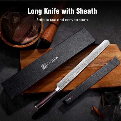Brisket Knife, 12 Inch Carving Knife Stainless Steel Brisket Slicing Knifes with Granton Edge for Meat Cutting, Roasts, BBQ, Turkey - Grilling Gifts for Men