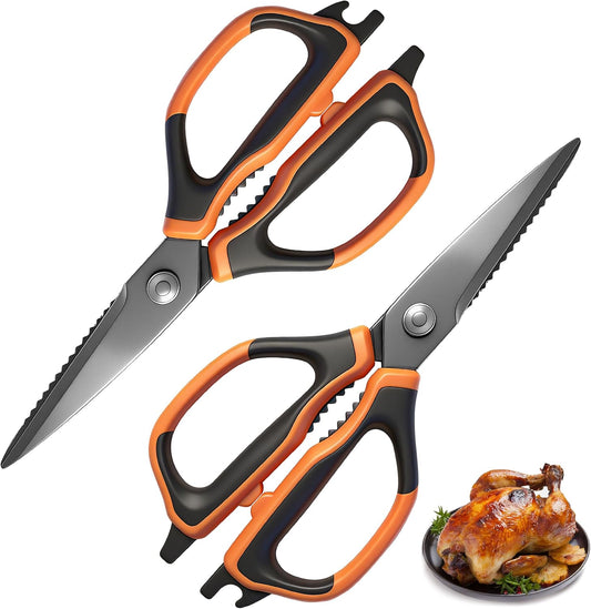 2 Pack All Purpose Kitchen Scissors, Sharp Stainless Steel Food Shears, Built-in Bottle Opener, Comfort Grip Handle, Dishwasher Safe, Ideal Kitchen Gifts for Home Cooks