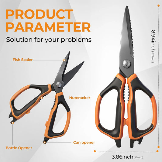 2 Pack All Purpose Kitchen Scissors, Sharp Stainless Steel Food Shears, Built-in Bottle Opener, Comfort Grip Handle, Dishwasher Safe, Ideal Kitchen Gifts for Home Cooks
