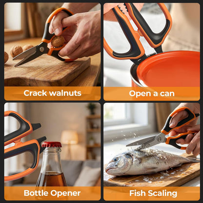 2 Pack All Purpose Kitchen Scissors, Sharp Stainless Steel Food Shears, Built-in Bottle Opener, Comfort Grip Handle, Dishwasher Safe, Ideal Kitchen Gifts for Home Cooks