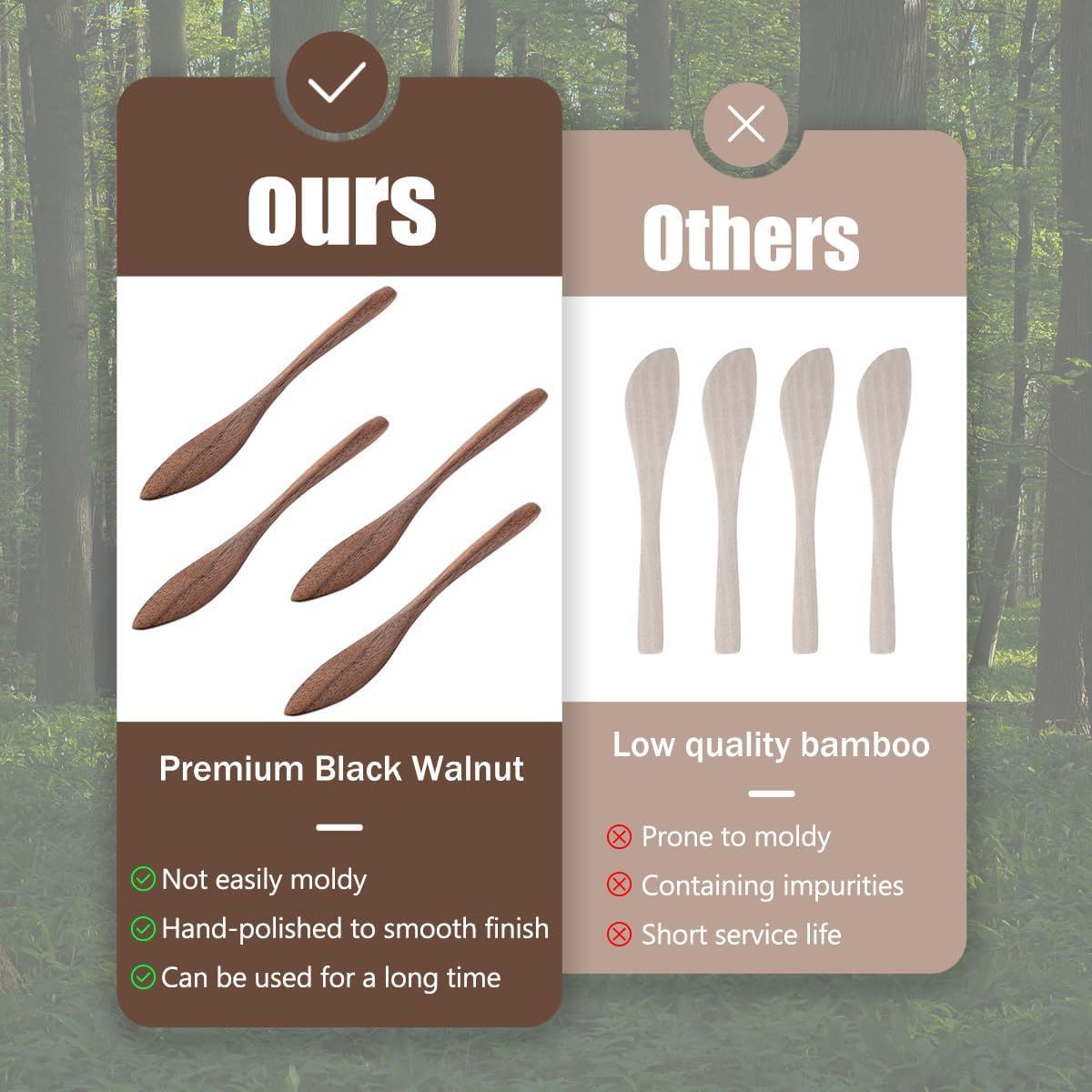 Black Walnut Wood 4PCS 5.9″ Butter Knife Set Reusable,Premium Spreader for Jam & Butter, Ideal for Family Kitchen