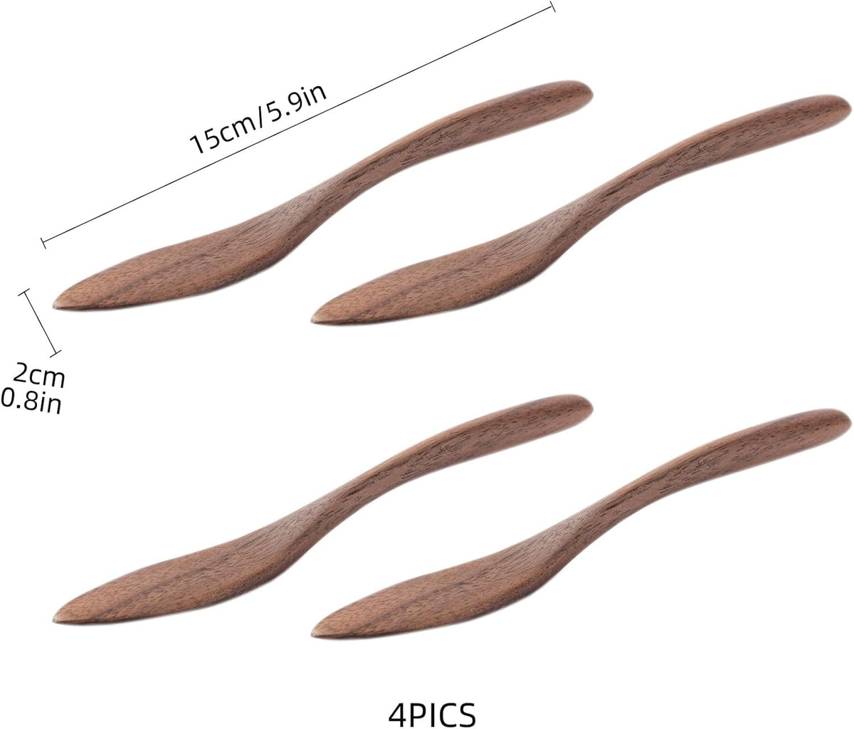 Black Walnut Wood 4PCS 5.9″ Butter Knife Set Reusable,Premium Spreader for Jam & Butter, Ideal for Family Kitchen