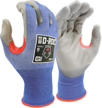 MAGID D-ROC A6 Cut Resistant Work Gloves, Touchscreen, 21-Gauge Ultra-Thin PU Coated Safety Gloves for Men & Women, Assembly, Metal & Glass Handling, GPD612, Size 9 (Large), 72 Pairs