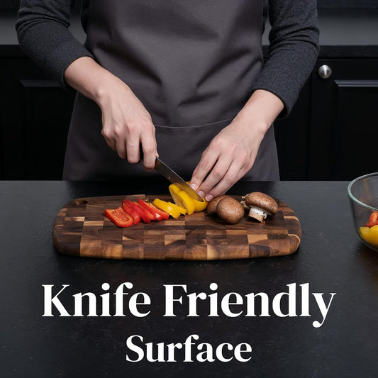 End Grain Acacia Wood Cutting Board 14" x 10" x 0.8" with Hanging Hole, Thick & Durable Butcher Block for Meat, Cheese, Fruit & Kitchen Prep – Knife Friendly, Non-Toxic, Plastic-Free by New M Way
