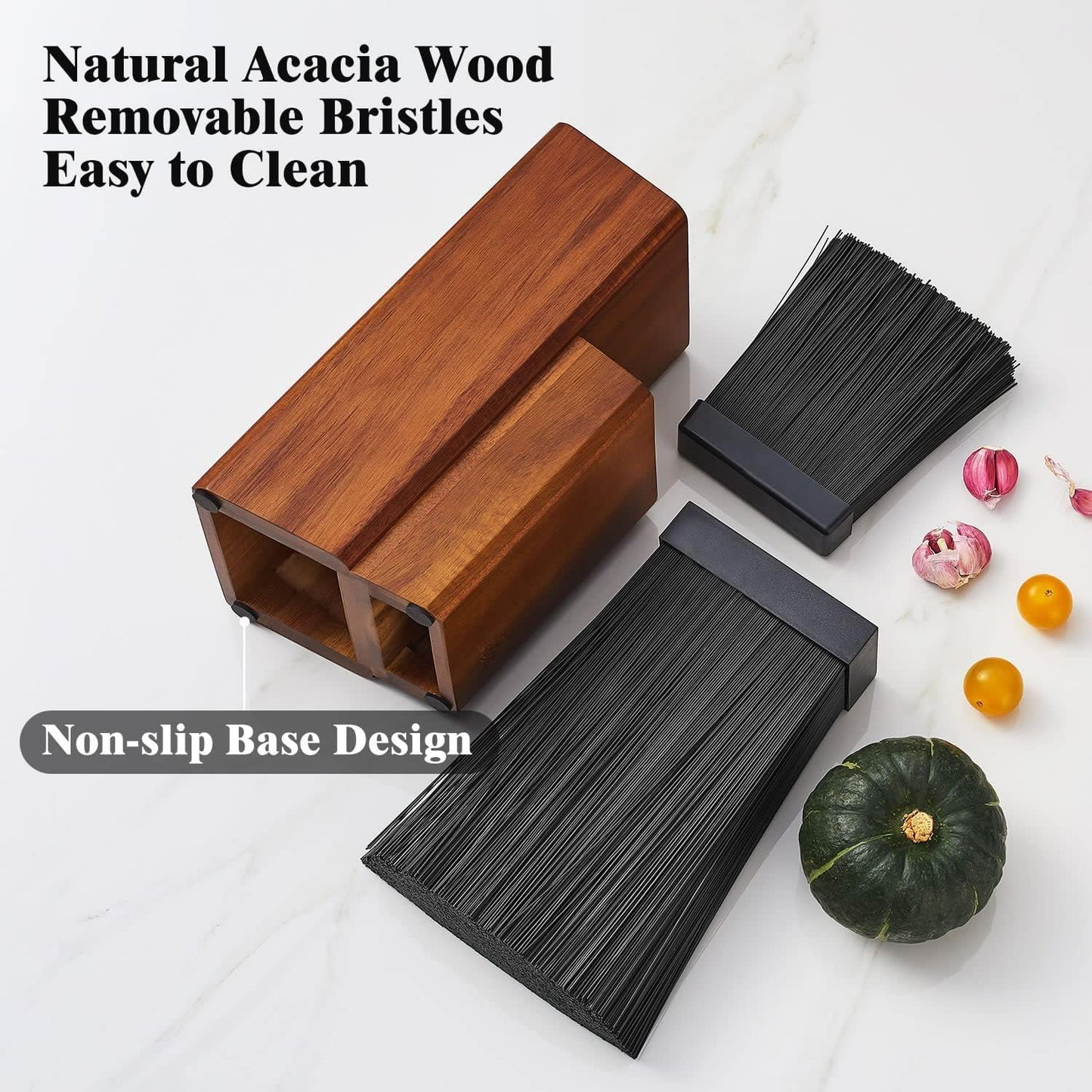 Universal Knife Block without Knives, Acacia Wood Knife Holder/Knife Organizer with Removable Plastic Bristles for Kitchen Counter Knife Storage Rack