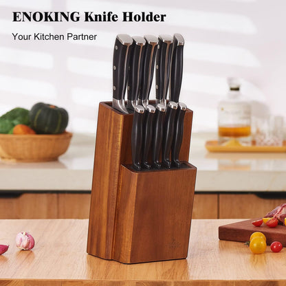 Universal Knife Block without Knives, Acacia Wood Knife Holder/Knife Organizer with Removable Plastic Bristles for Kitchen Counter Knife Storage Rack