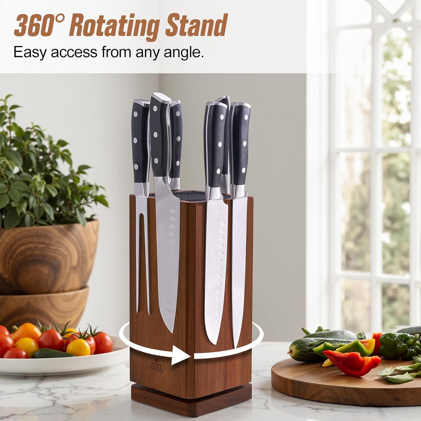 Universal Knife Block without Knives, Acacia Wood Knife Holder/Knife Organizer with Removable Plastic Bristles for Kitchen Counter Knife Storage Rack