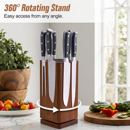 Universal Knife Block without Knives, Acacia Wood Knife Holder/Knife Organizer with Removable Plastic Bristles for Kitchen Counter Knife Storage Rack