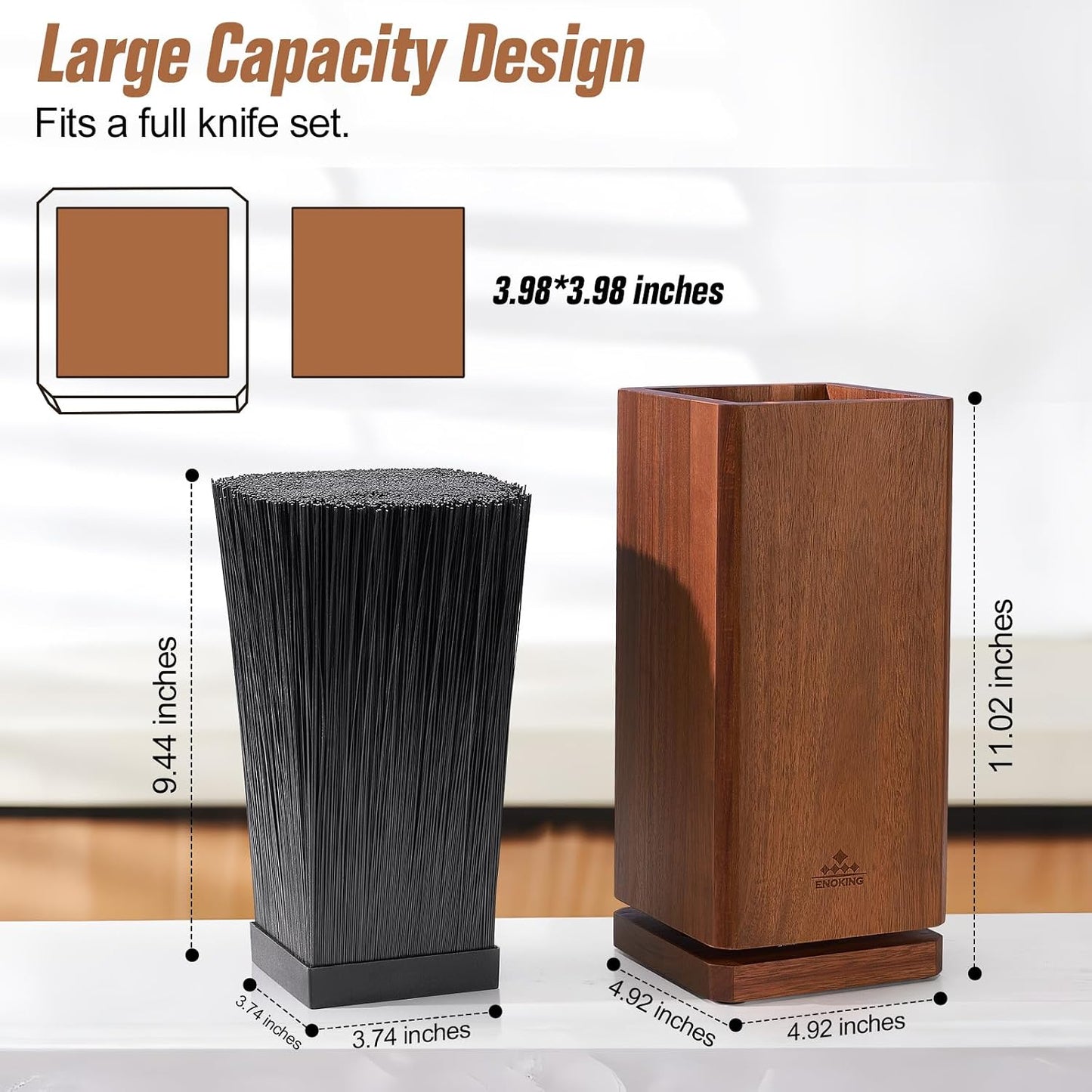 Universal Knife Block without Knives, Acacia Wood Knife Holder/Knife Organizer with Removable Plastic Bristles for Kitchen Counter Knife Storage Rack