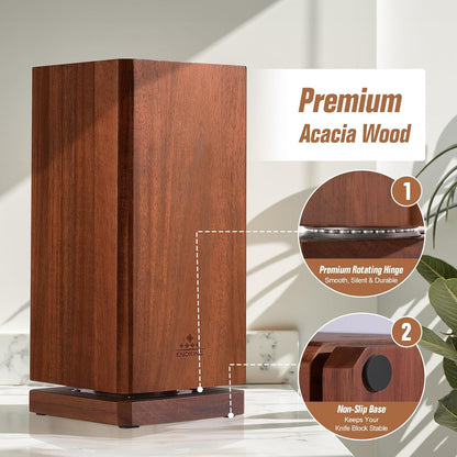 Universal Knife Block without Knives, Acacia Wood Knife Holder/Knife Organizer with Removable Plastic Bristles for Kitchen Counter Knife Storage Rack