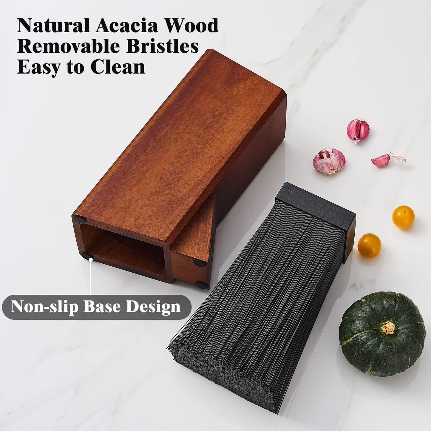 Universal Knife Block without Knives, Acacia Wood Knife Holder/Knife Organizer with Removable Plastic Bristles for Kitchen Counter Knife Storage Rack