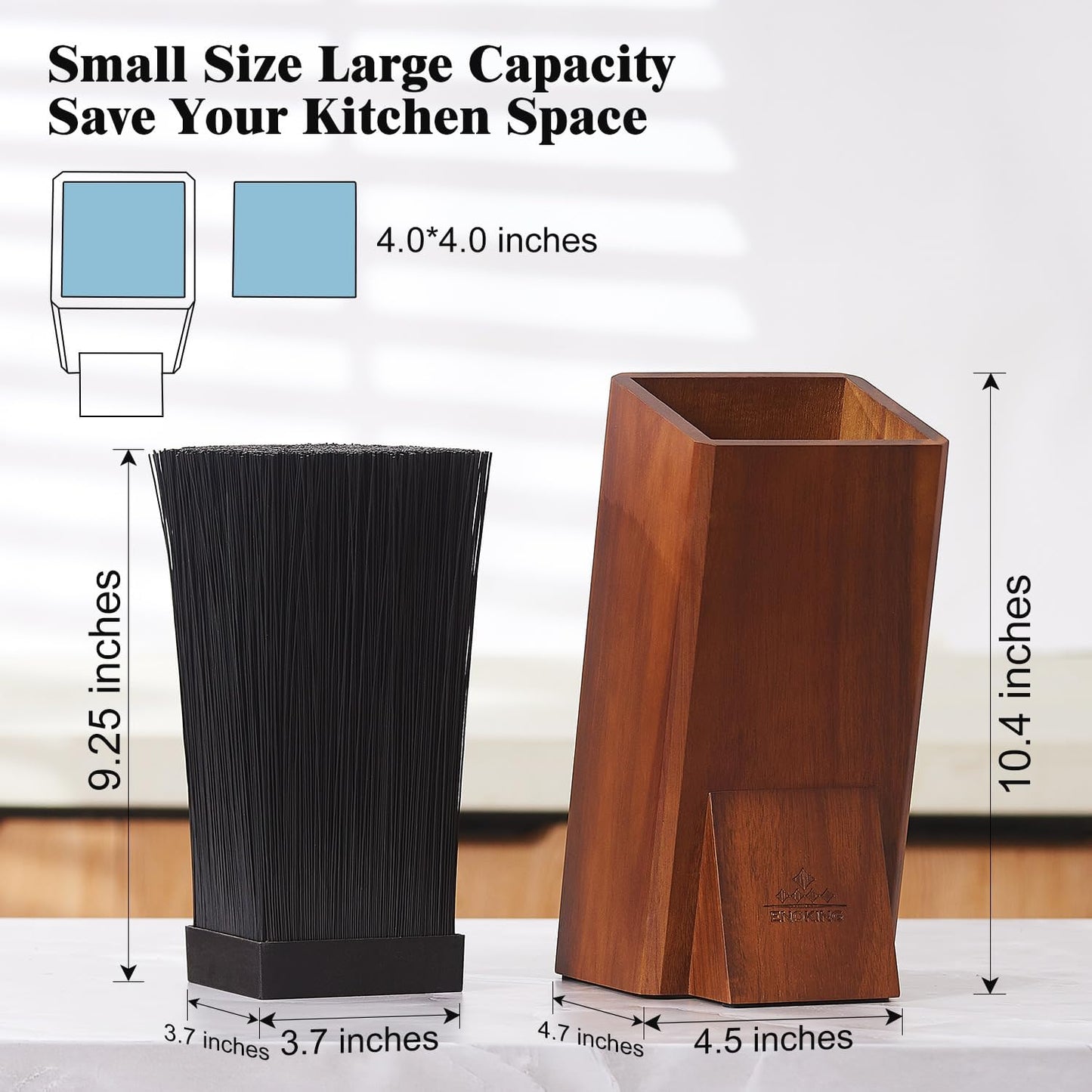 Universal Knife Block without Knives, Acacia Wood Knife Holder/Knife Organizer with Removable Plastic Bristles for Kitchen Counter Knife Storage Rack