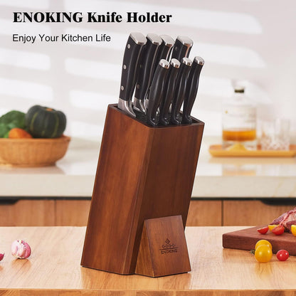 Universal Knife Block without Knives, Acacia Wood Knife Holder/Knife Organizer with Removable Plastic Bristles for Kitchen Counter Knife Storage Rack