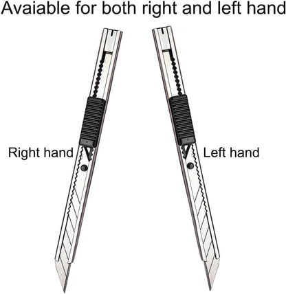 5pcs Right and Left Hand Stainless Steel Lockable Cutter Knife / 9mm Snap Off Blades / 30 Degree Foil Knife/Utility Knife/Graphic Knife/Great for Foils, Wallpaper, Crafts, Cartons