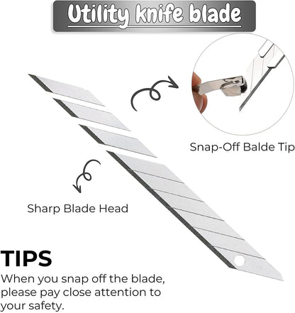5pcs Right and Left Hand Stainless Steel Lockable Cutter Knife / 9mm Snap Off Blades / 30 Degree Foil Knife/Utility Knife/Graphic Knife/Great for Foils, Wallpaper, Crafts, Cartons